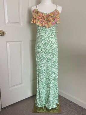 Rixo Green Sleeveless Floral Maxi Dress Womens Size S Designer Spring Summer